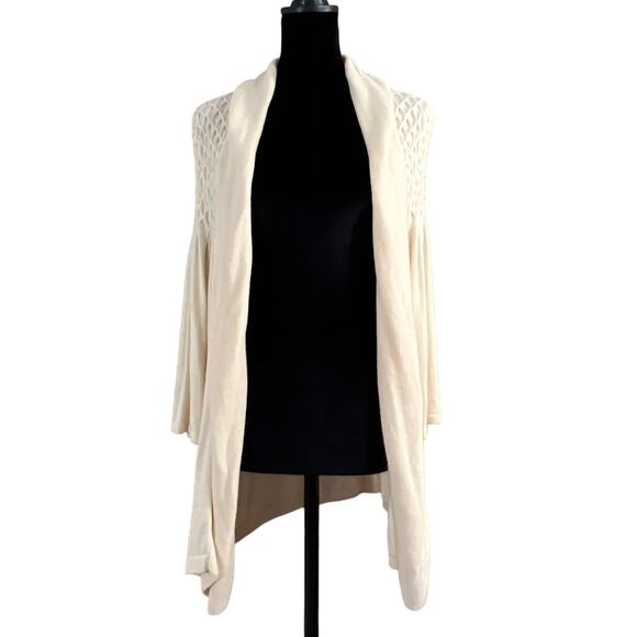 Kenar Open Front Shawl Collar Cardigan Sweater Size Large Cream Quilted Shoulder - Picture 1 of 13